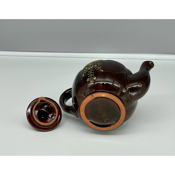 Vintage Moriage Redware Brown Betty Teapot w/ Lid Hand Painted Gold Trim Japan* - Picture 15 of 16